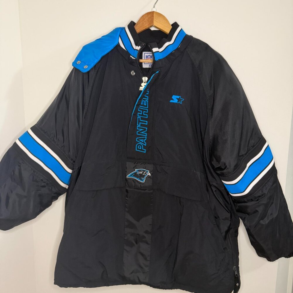 NFL Pro Line Starter Carolina Panthers Pullover Jacket Vintage Black Blue - XL